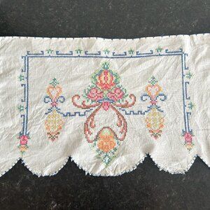 Vintage Dresser Scarf, Vintage Counted Cross Stitch, Vintage Linen, Handmade